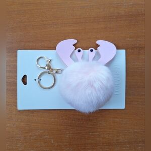 Faux Fur Pom Pom Bag Charm Crab Keychain Fluffy Pink Kawaii Novelty Gift NEW